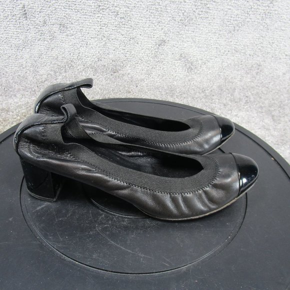 Chanel Heels Womens Size 38.5 Eu 8 Us  Black Leather Stretch Spirt Heels - Picture 1 of 10